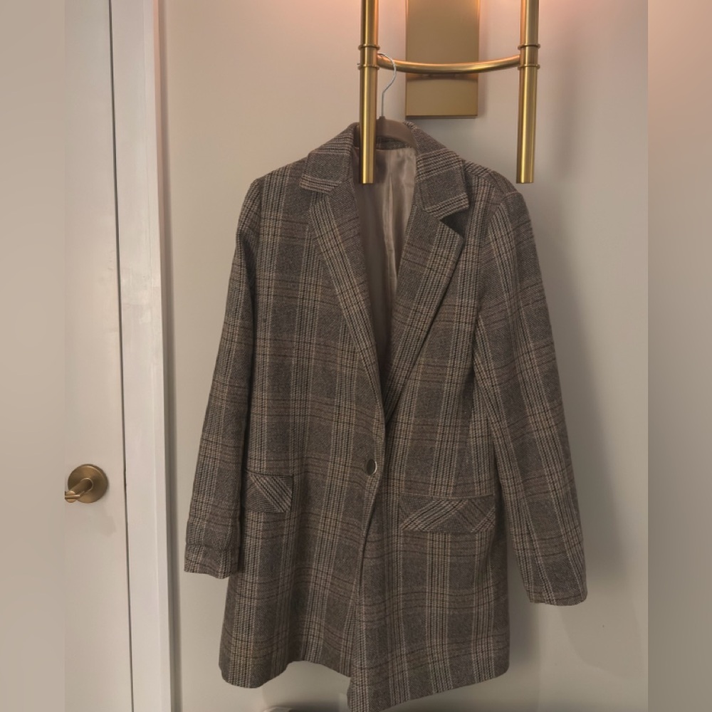 Plaid long blazer jacket